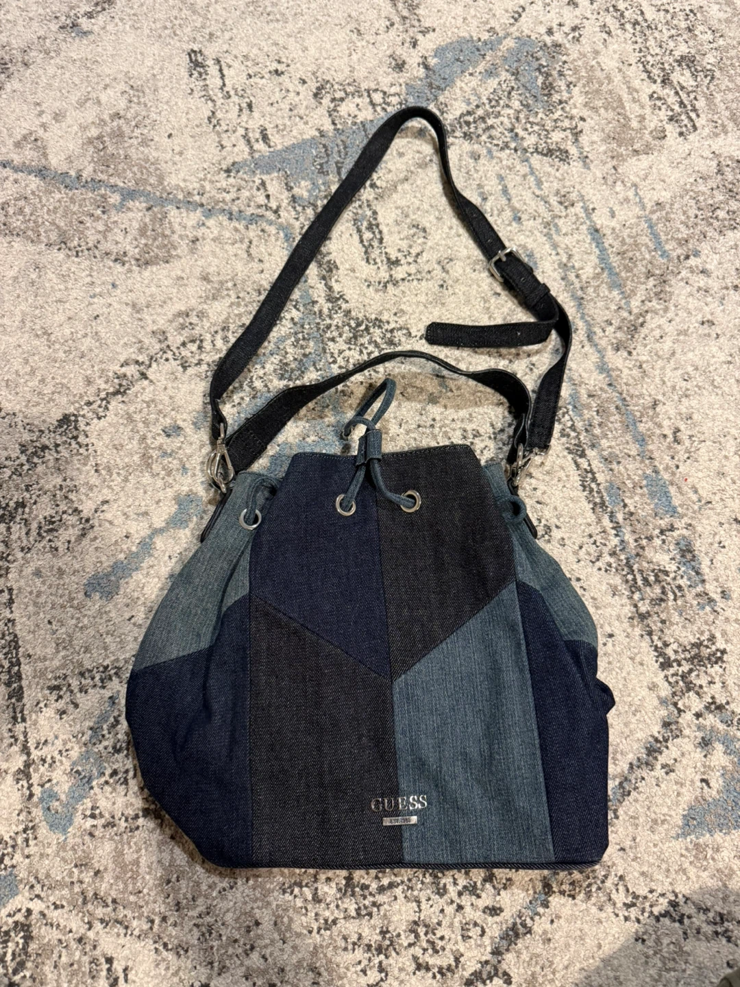 Guess Patchwork Denim Bucket Bag