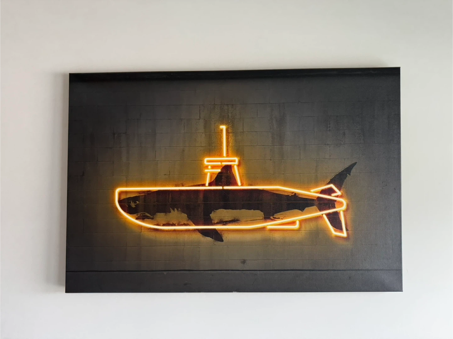 Neon Shark Submarine Wall Street Art