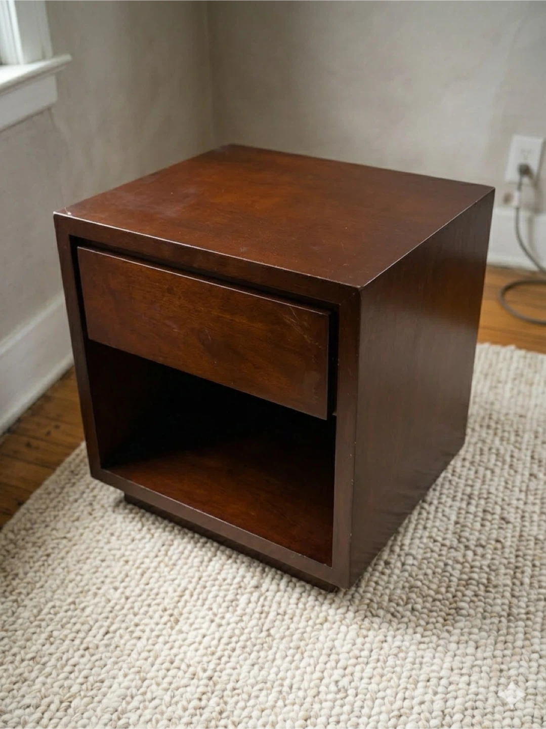 Dark Wood Nightstand with Drawer - photo 2