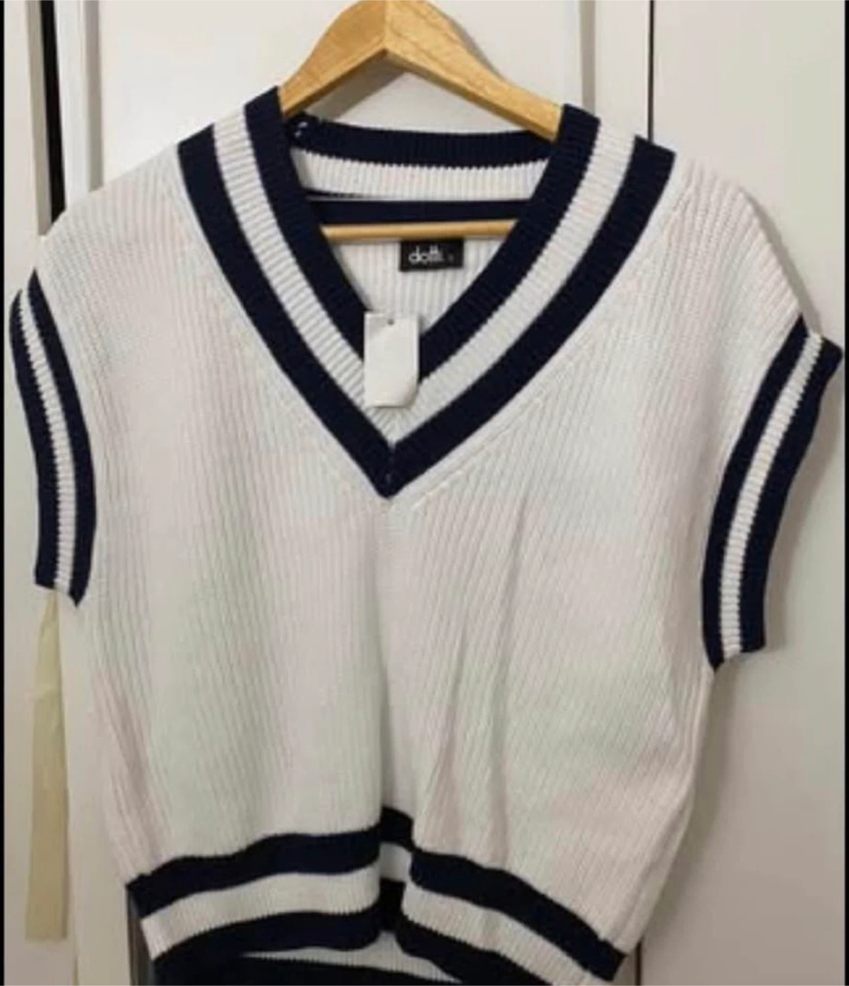 Dotti Sleeveless V-Neck Sweater Vest Navy White Size S - photo 2