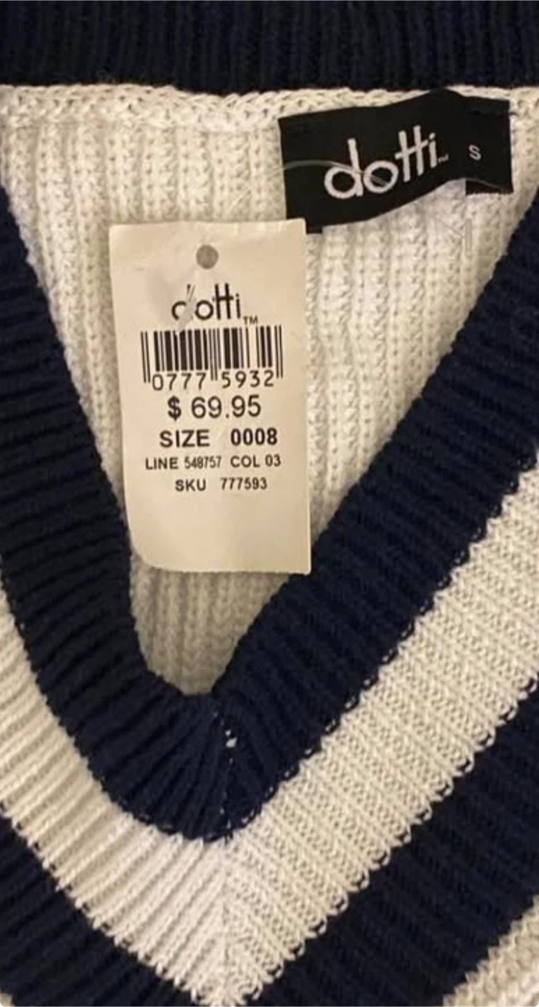 Dotti Sleeveless V-Neck Sweater Vest Navy White Size S - photo 4