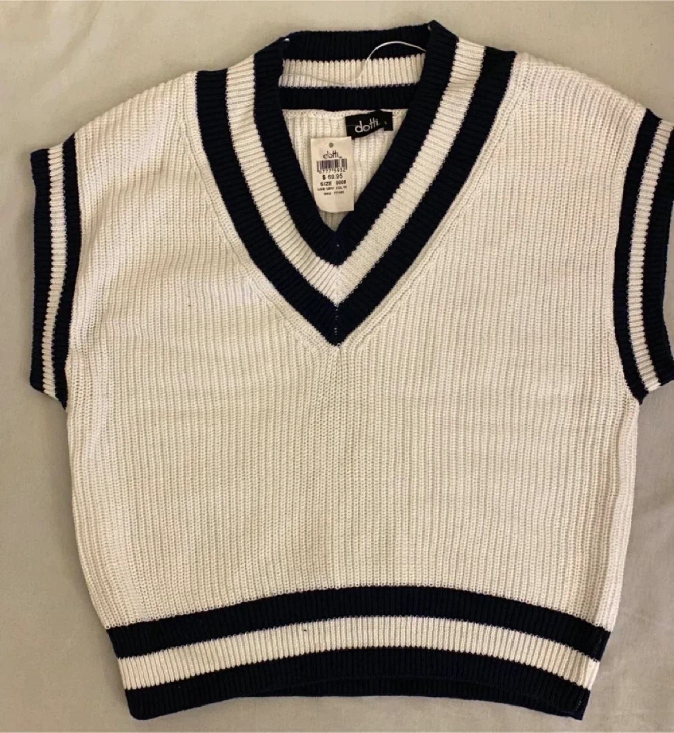 Dotti Sleeveless V-Neck Sweater Vest Navy White Size S - photo 3