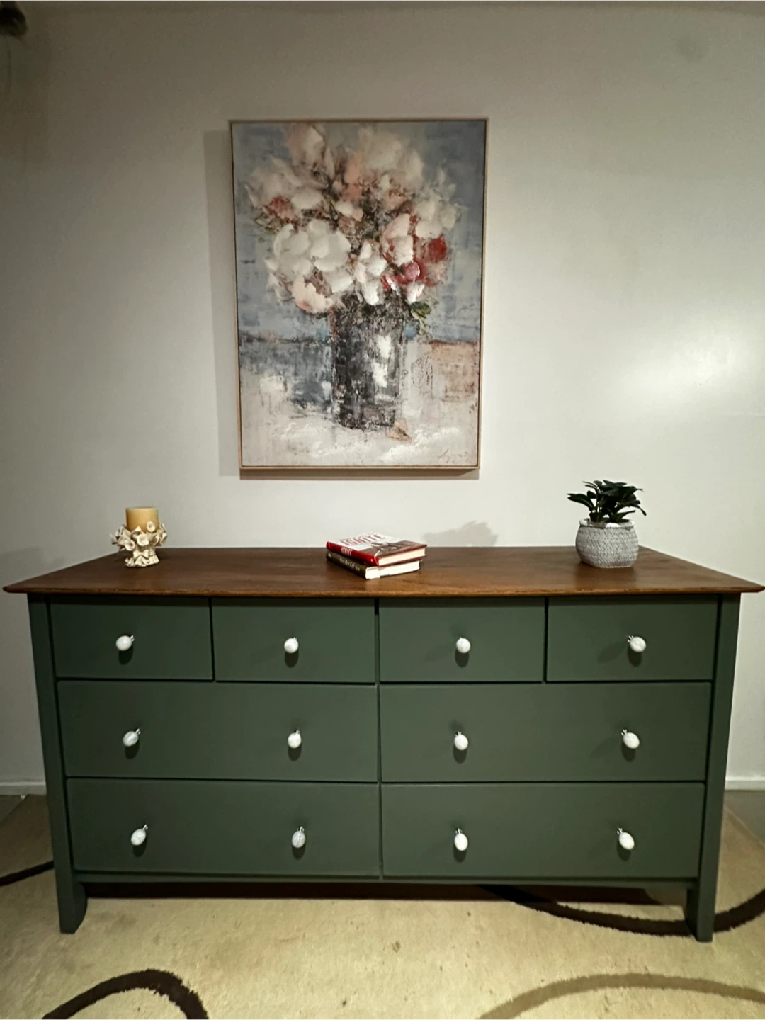 Green Dresser with Wood Top