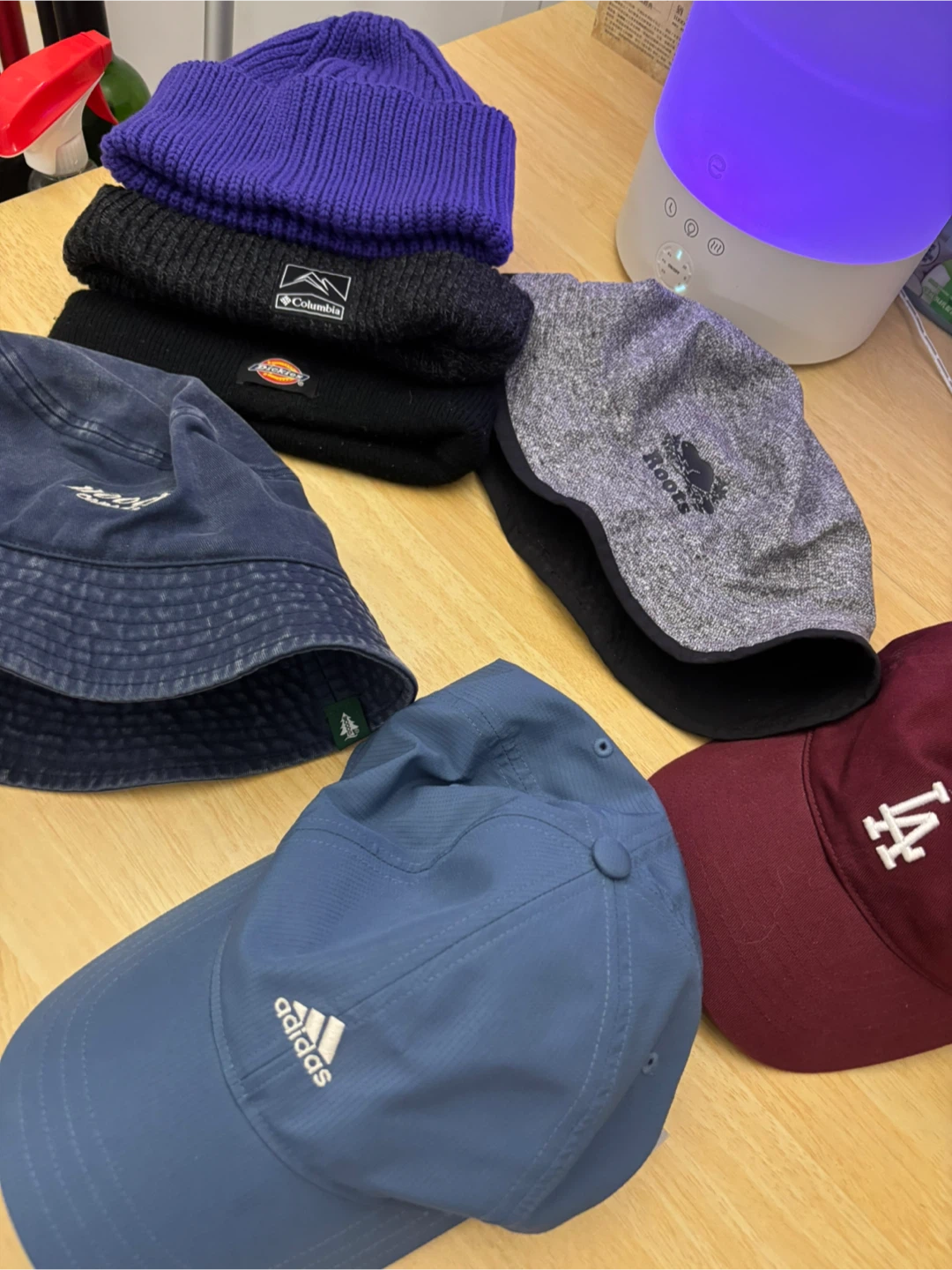 Assorted Hats: Adidas, Woods Canada, Columbia, Roots, Dickies