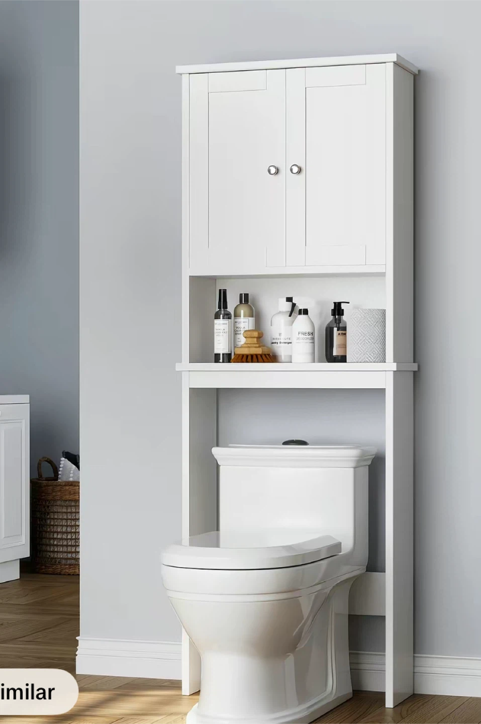 White Over-the-Toilet Storage Cabinet with Doors and Shelves