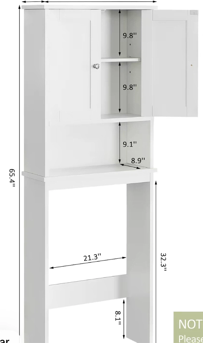 White Over-the-Toilet Storage Cabinet with Doors and Shelves - photo 2