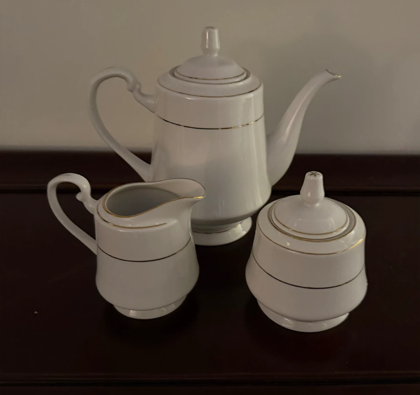 Coffee pot cream and sugar bowl