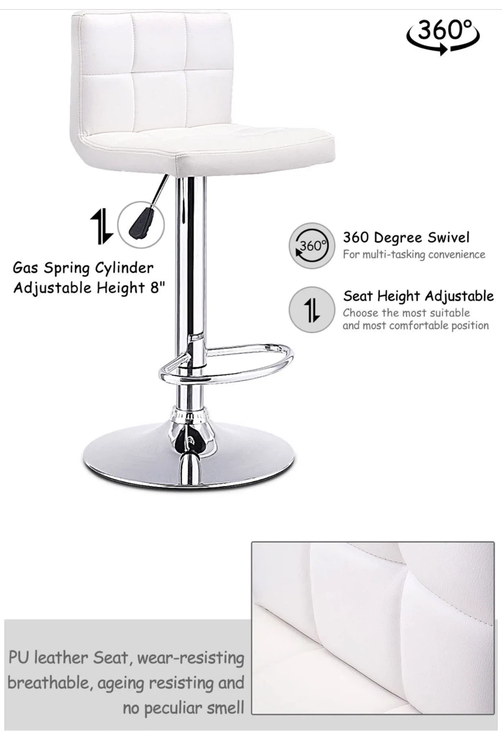 2 Bar Stools with Back Support - High Quality  - White - photo 5