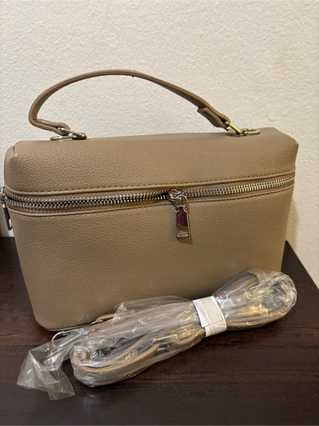 BRAND NEW Tan Faux Leather Vanity Purse/Case with Strap