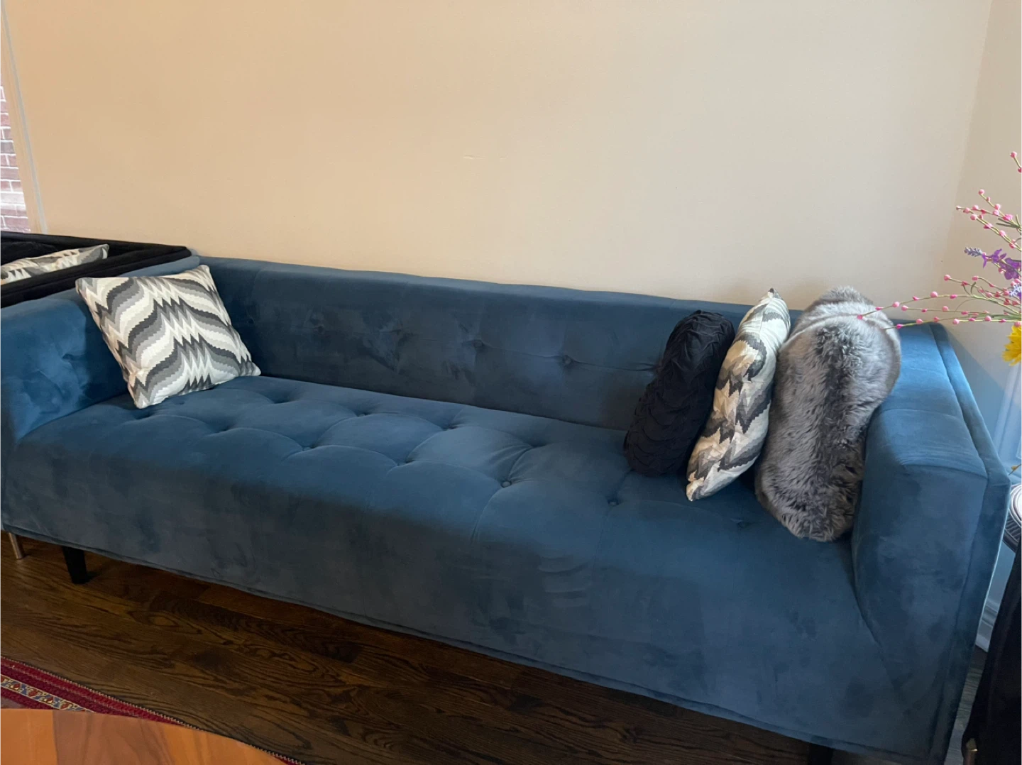 Blue Velvet Tufted Sofa