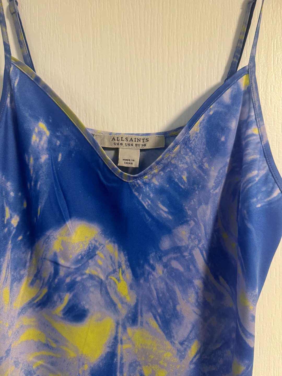 AllSaints Blue Yellow Marble Print Slip Dress - photo 3