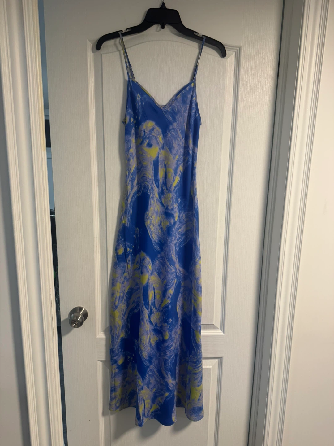 AllSaints Blue Yellow Marble Print Slip Dress