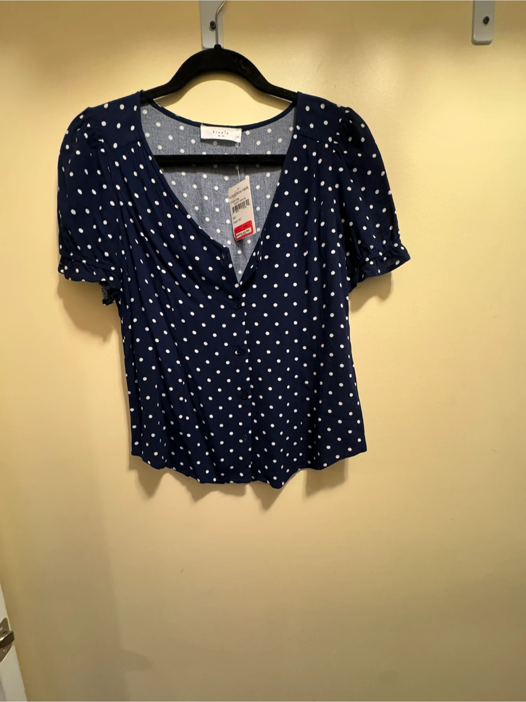 Brand New Navy Blue Polka Dot Button Down Blouse