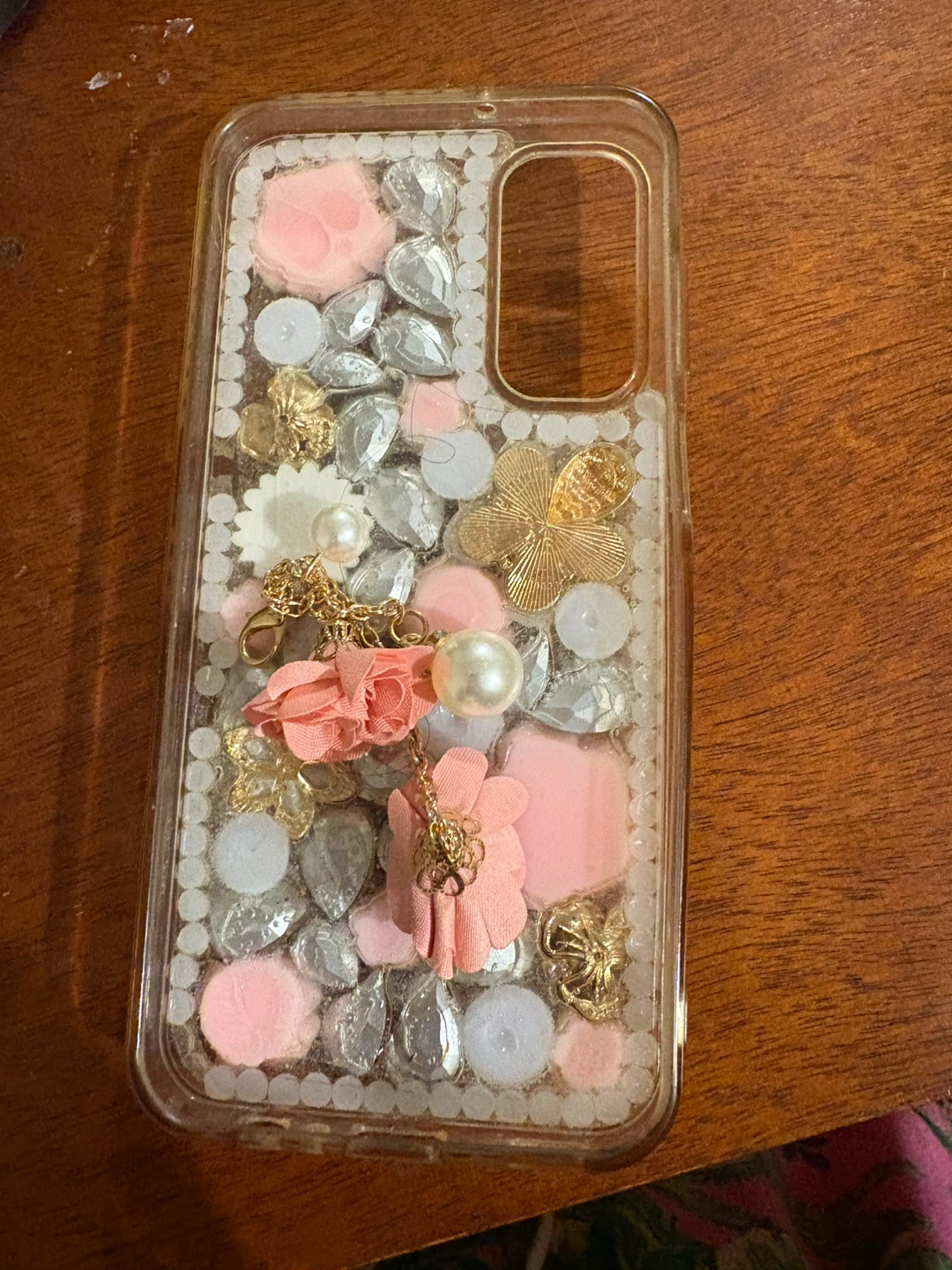 Embellished Phone Case with Flowers and Pearls