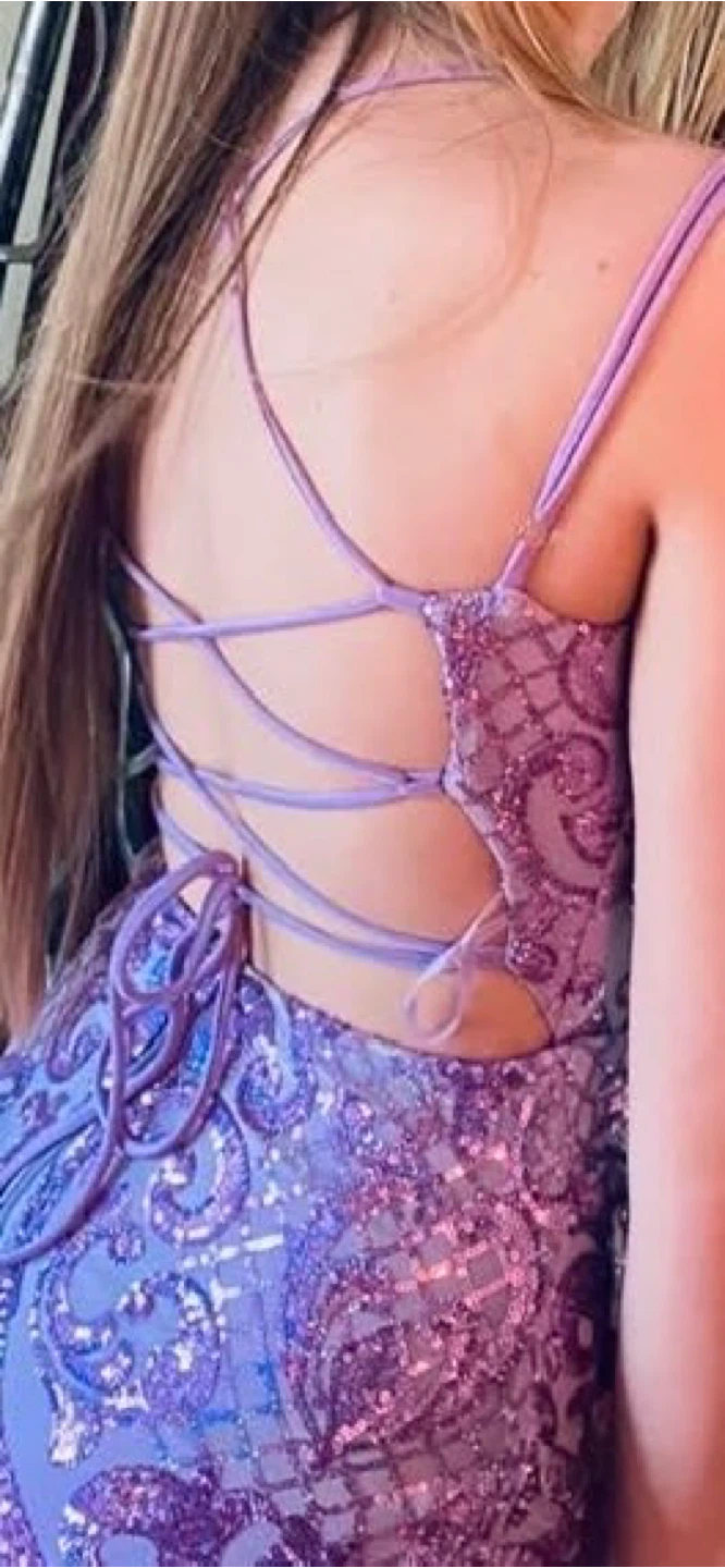 Purple Sequined Lace-Up Back Formal Gown - photo 2