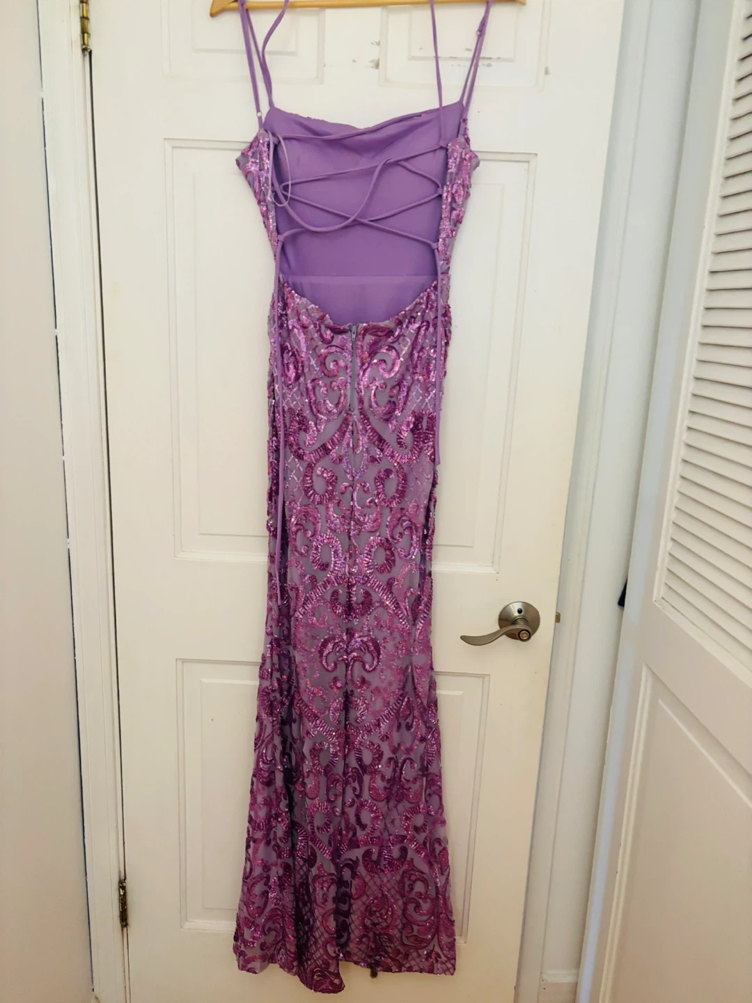 Purple Sequined Lace-Up Back Formal Gown - photo 4