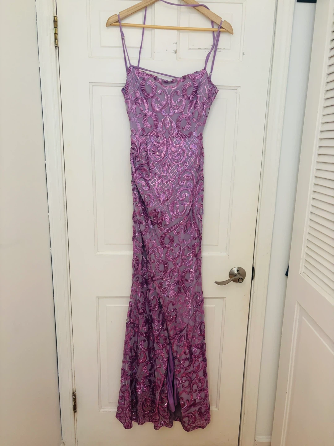 Purple Sequined Lace-Up Back Formal Gown - photo 5