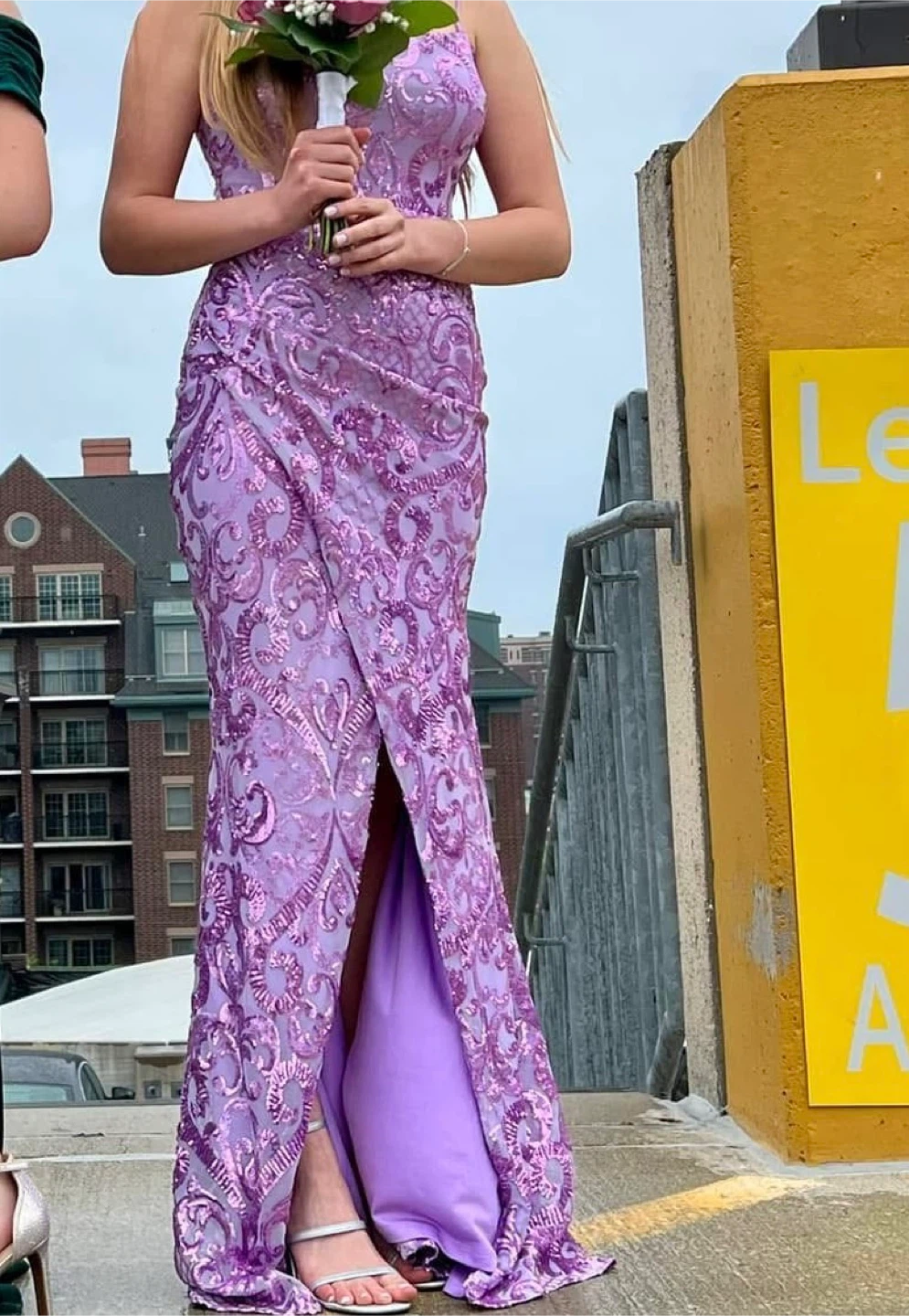 Purple Sequined Lace-Up Back Formal Gown