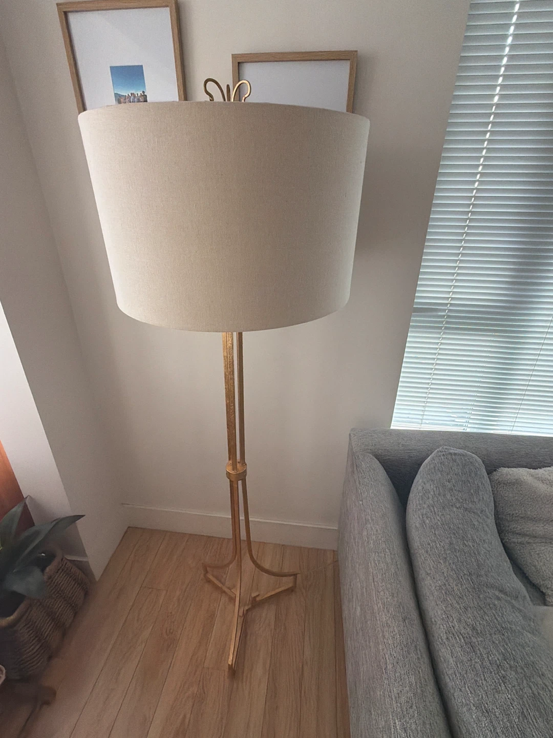 Gold Floor Lamp with Cream Shade