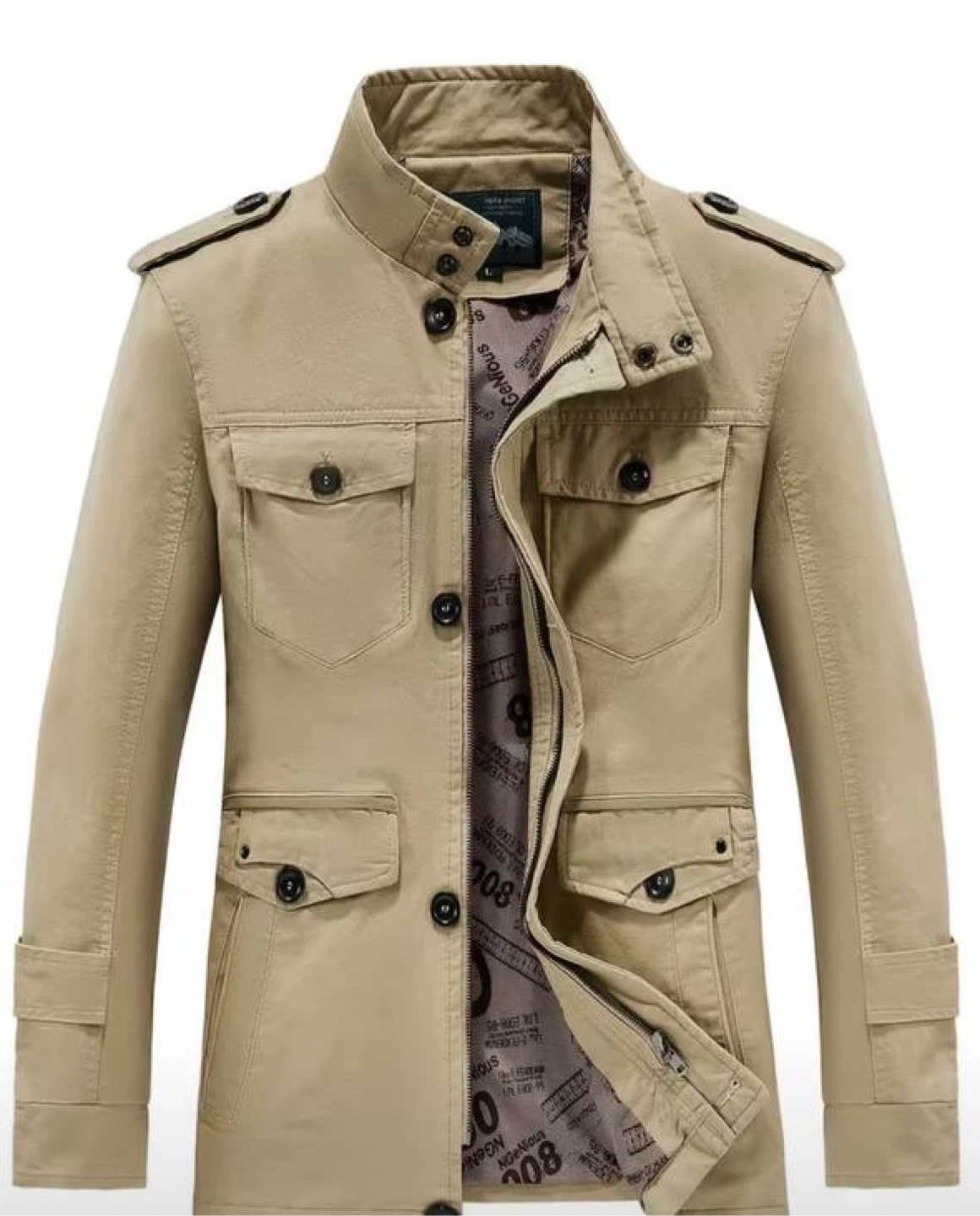 New Men's Khaki Cotton Jacket