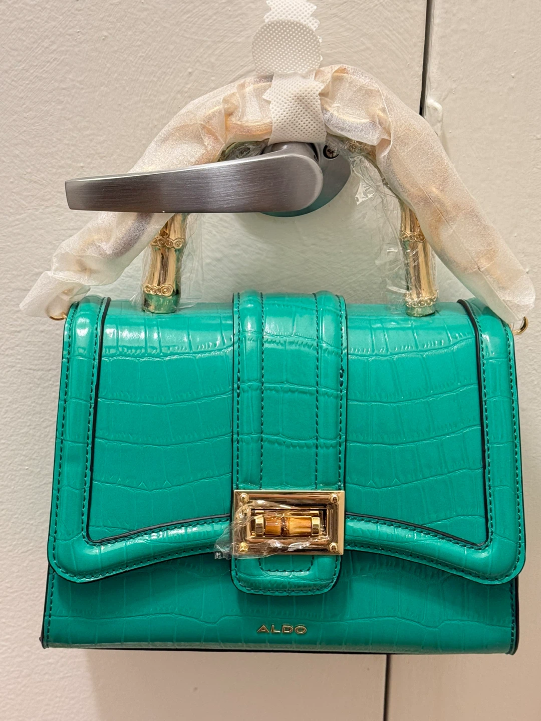ALDO Green Croc-Embossed Handbag