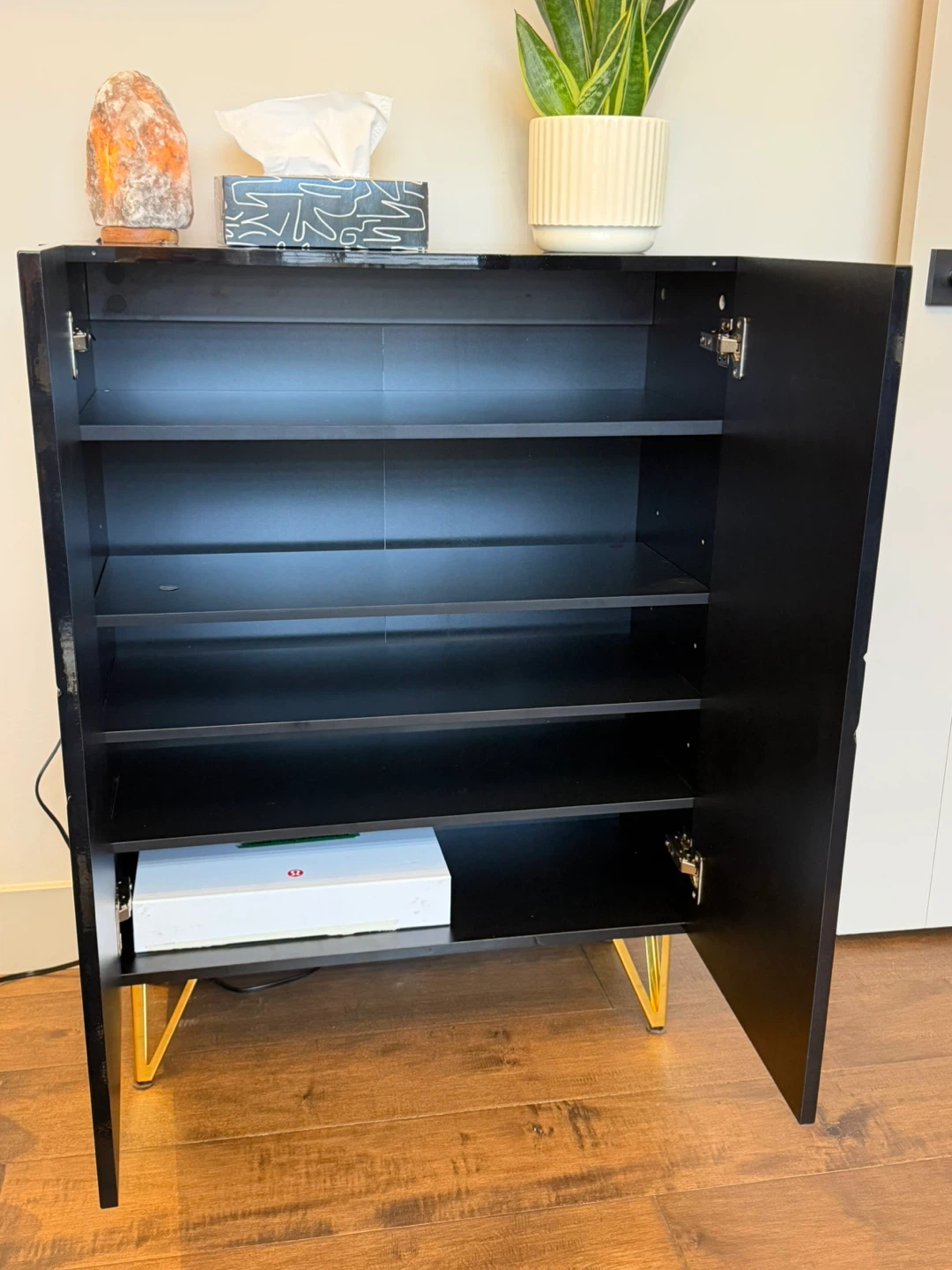 Black Glossy Cabinet with Gold Hairpin Legs - photo 2