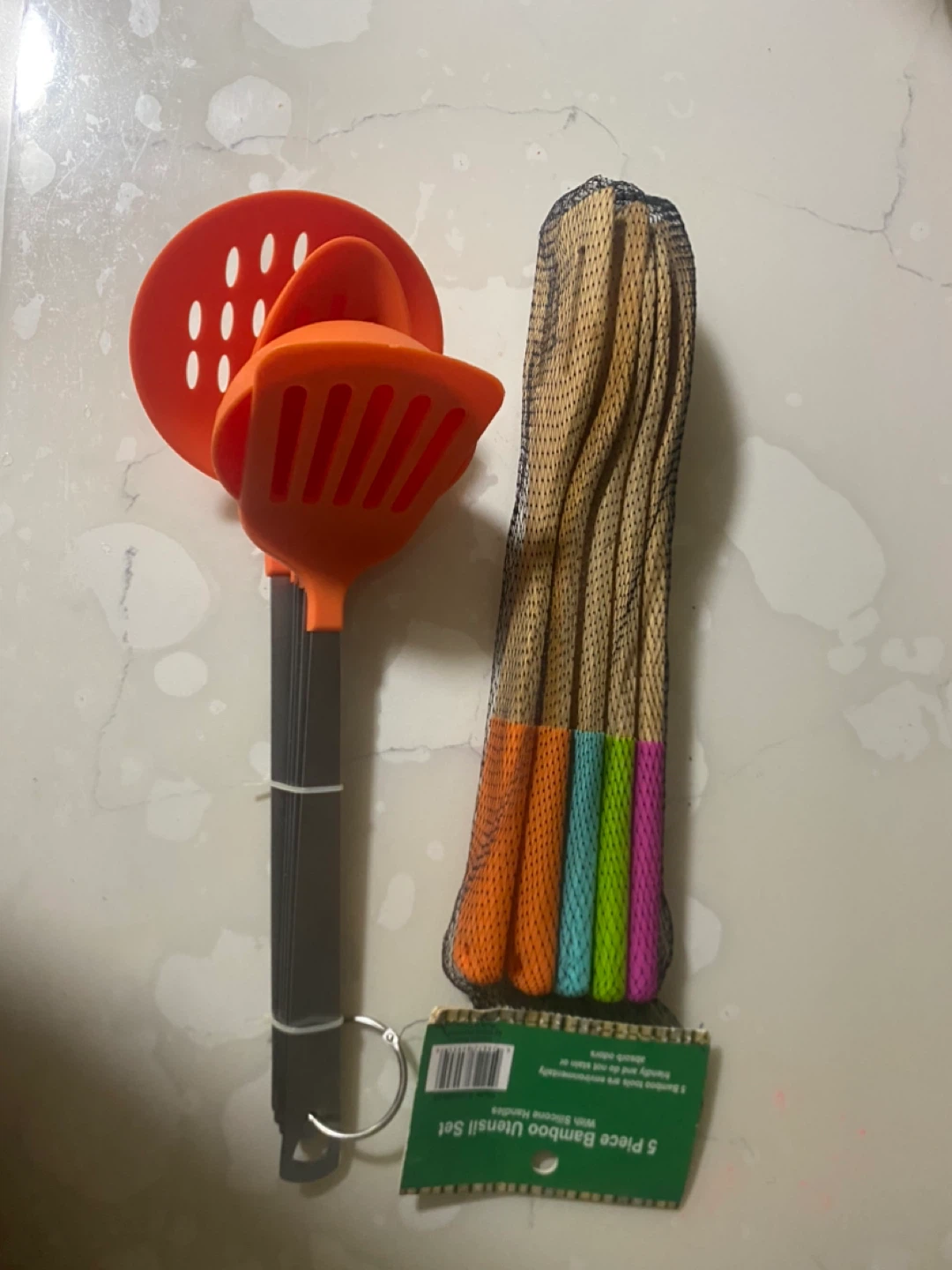 5 Piece Bamboo Utensil Set with Silicone Handles
