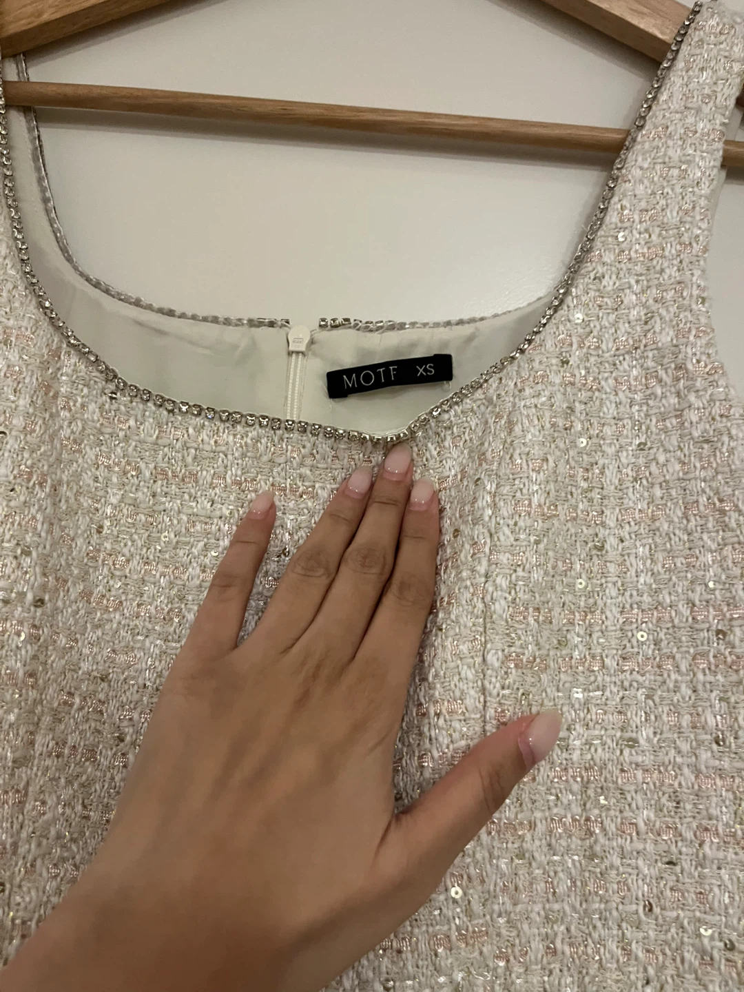White Tweed Embellished Mini Dress - XS - photo 3