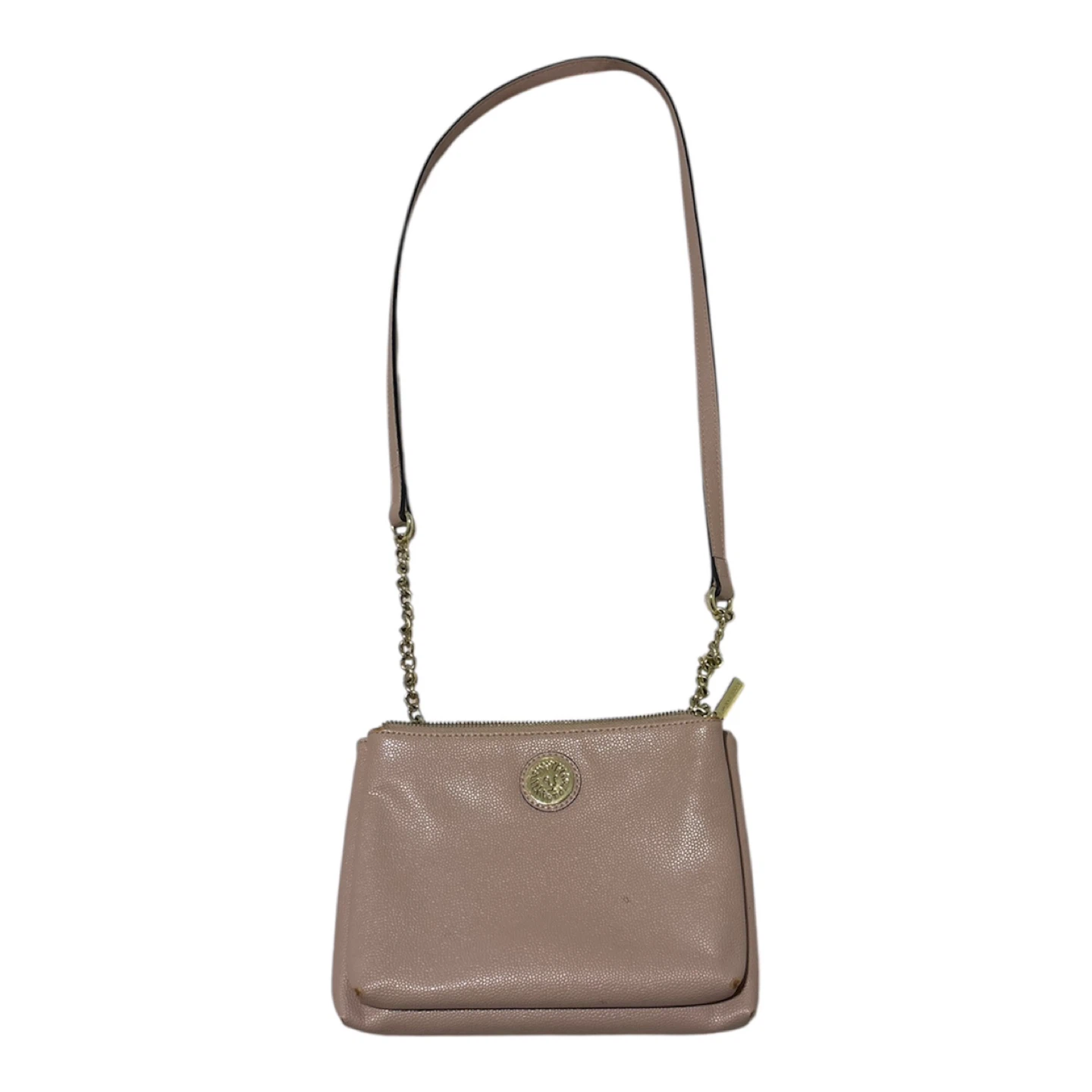 Anne Klein Pink Pebble Leather Crossbody Bag with Chain Strap