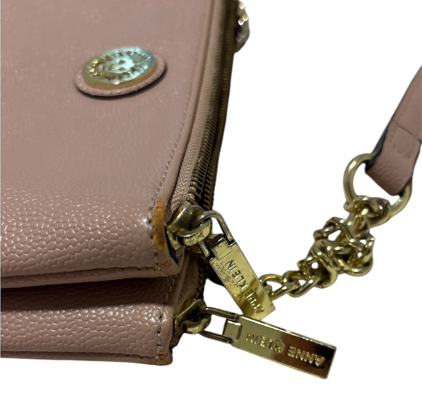 Anne Klein Pink Pebble Leather Crossbody Bag with Chain Strap - photo 3