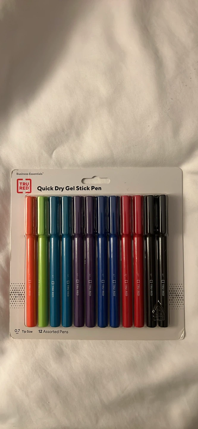TRU RED Quick Dry Gel Stick Pens - 12 Assorted Colors, 0.7mm Tip