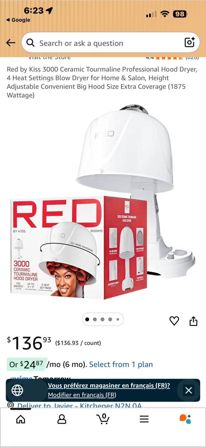 Red by Kiss 3000 Ceramic Tourmaline Hood Dryer