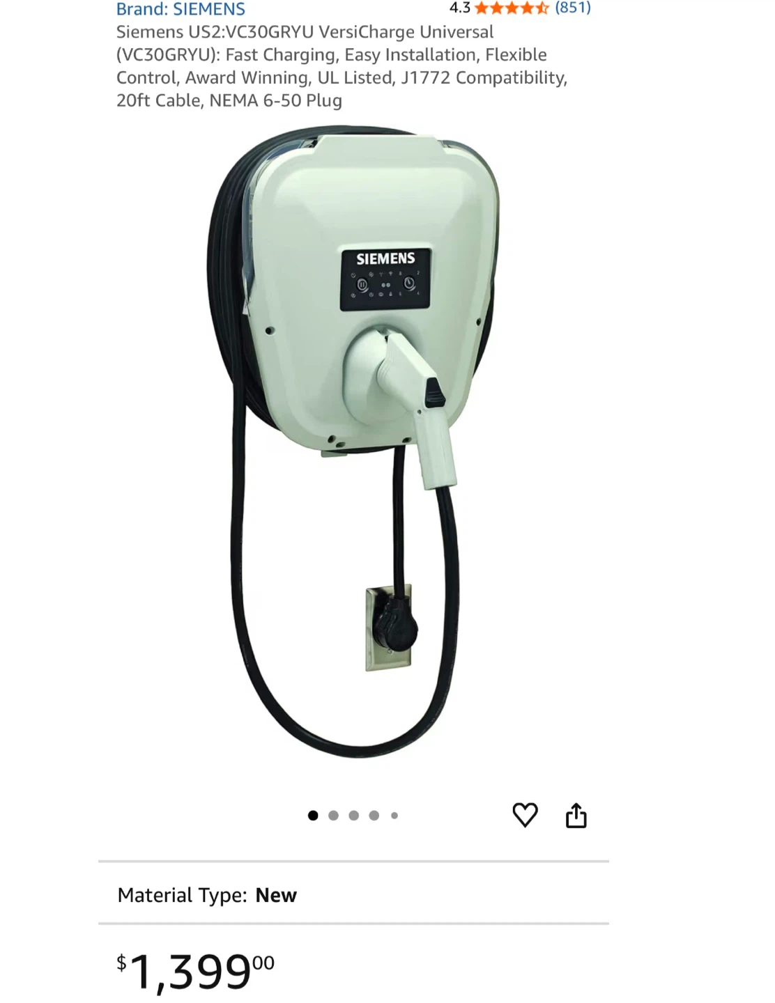 Siemens VersiCharge EV Charger VC30GRYU Grey