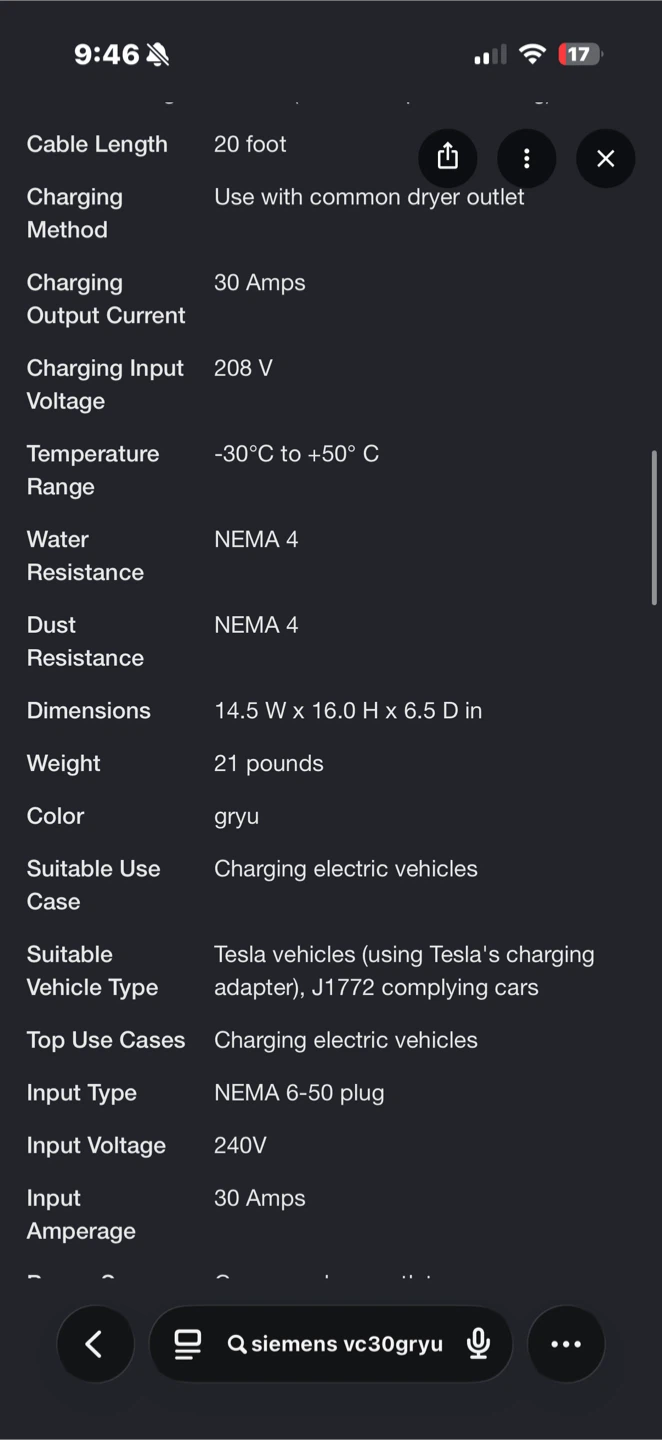 Siemens VersiCharge EV Charger VC30GRYU Grey - photo 3
