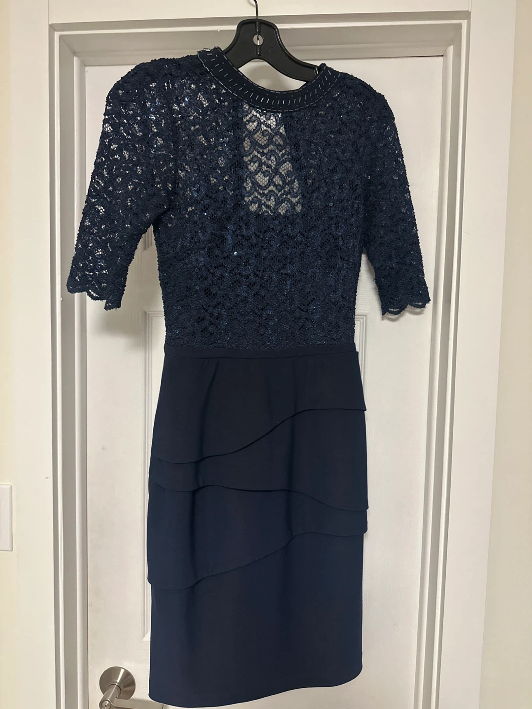 Betsy & Adam Navy Lace Sequined Dress Size 2