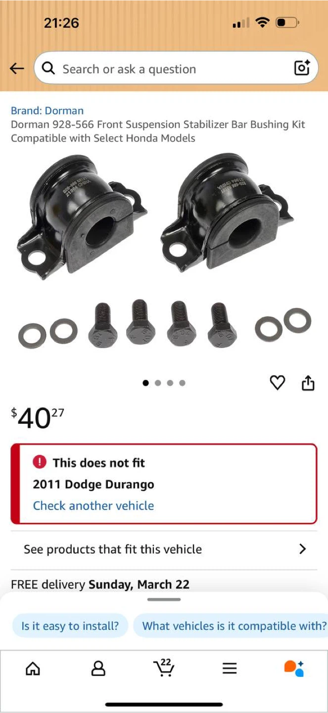 Dorman Front Sway Bar Bushing Kit 928-566 for Honda Odyssey