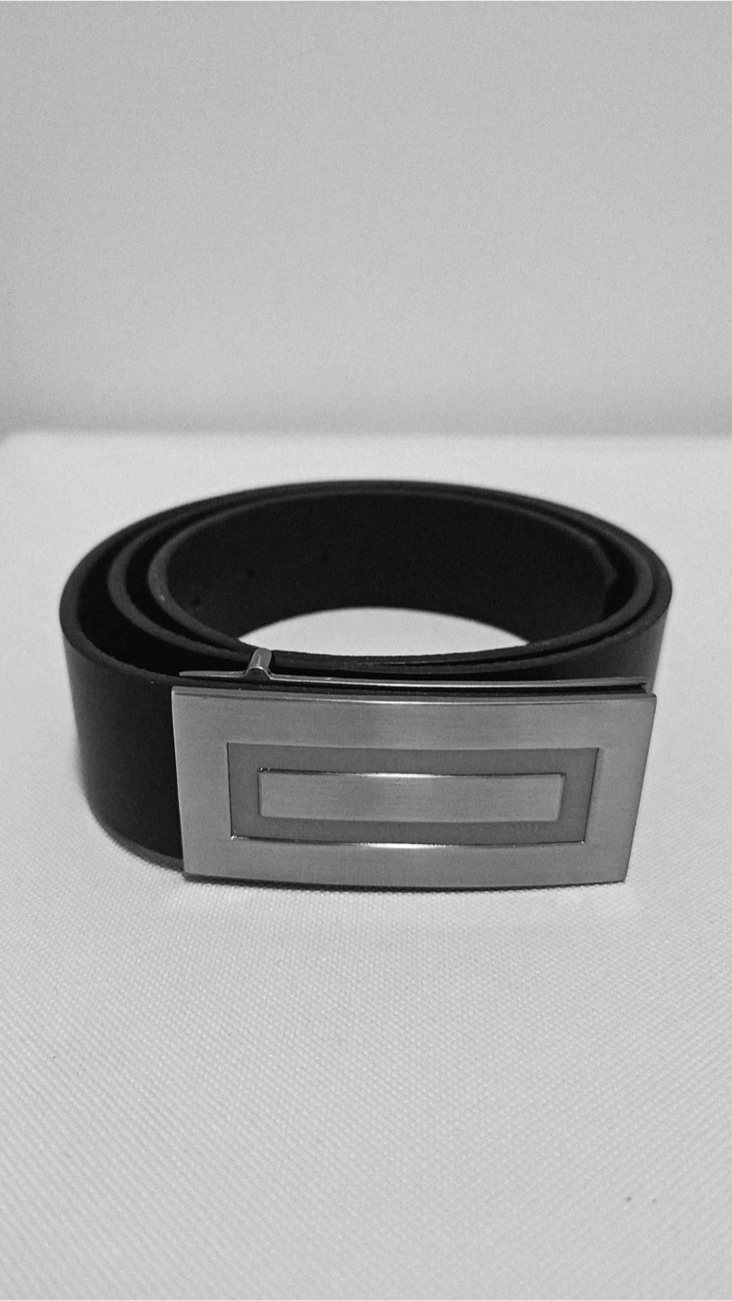 Black Leather Belt with Silver Buckle