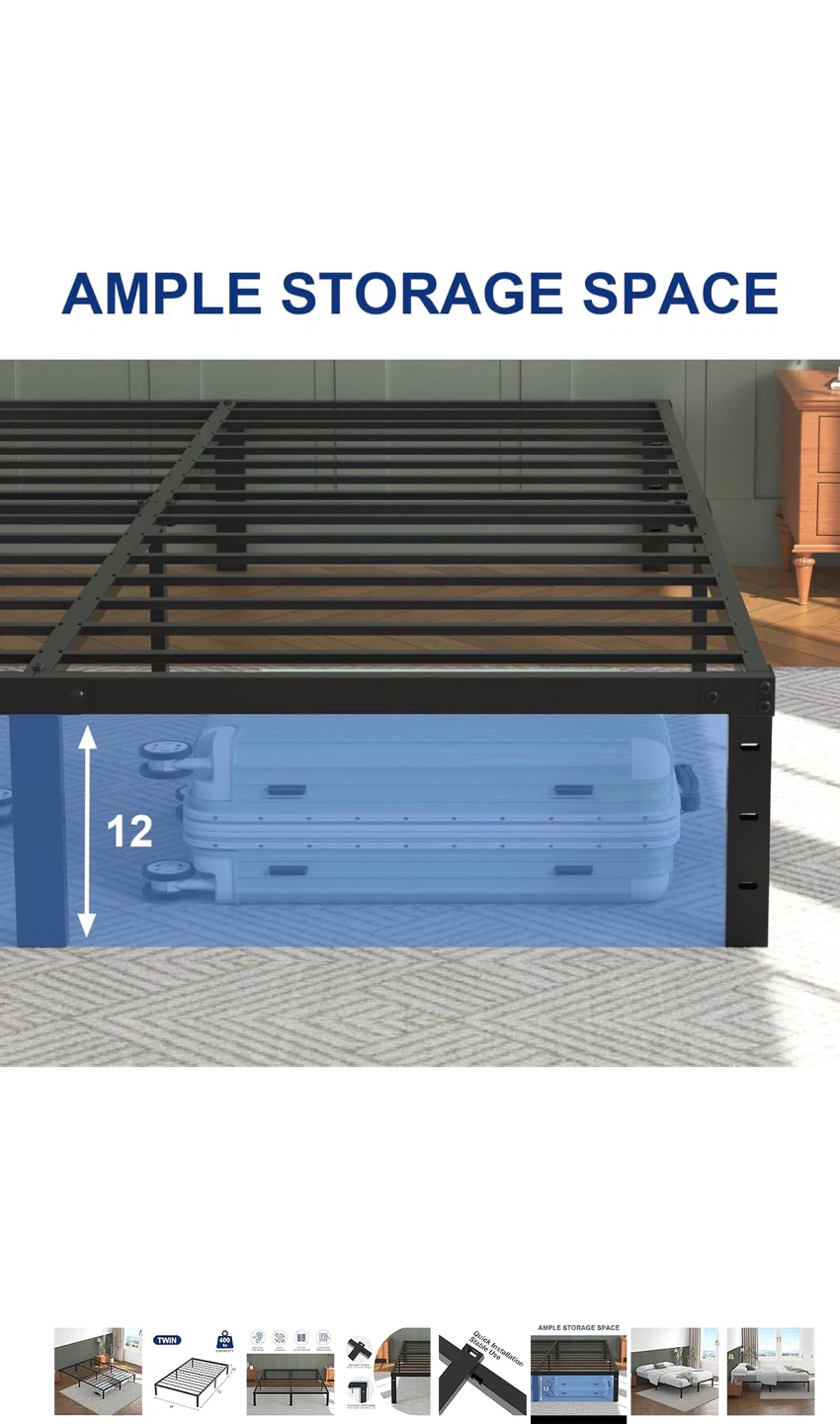 Twin Black Metal Bed Frame with mattress - photo 4