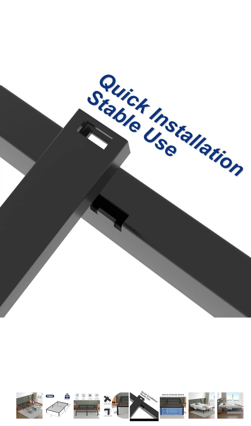 Twin Black Metal Bed Frame with mattress - photo 3