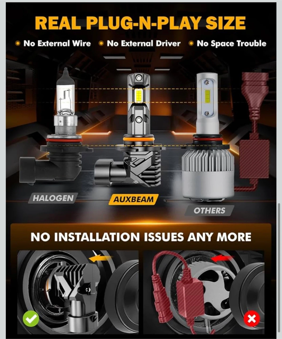 AUXBEAM Q15 9005 H11 Combo LED Headlight Bulbs Conversion Kit - photo 5