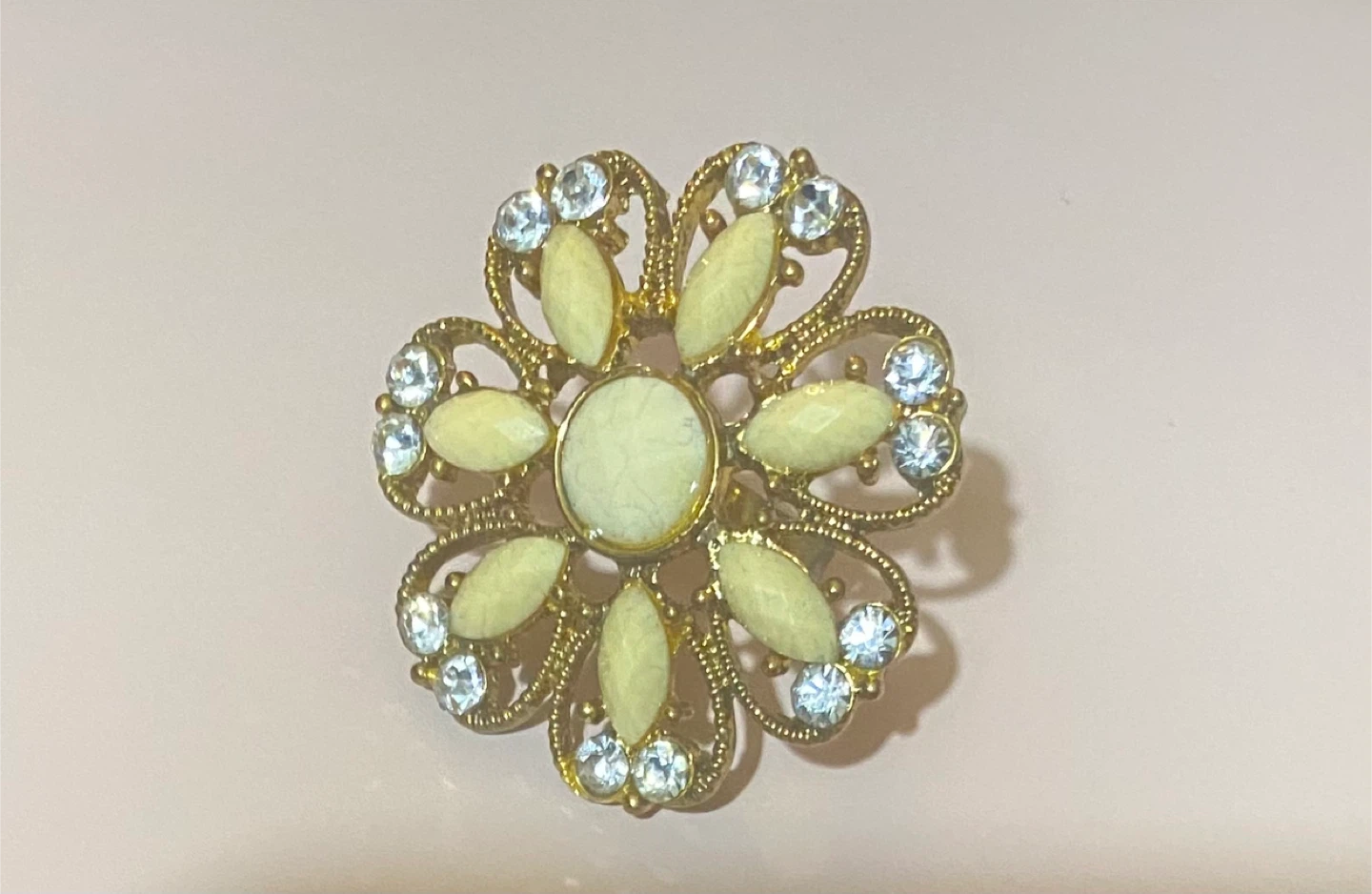 Gold Tone Floral Ring with Faux Gems