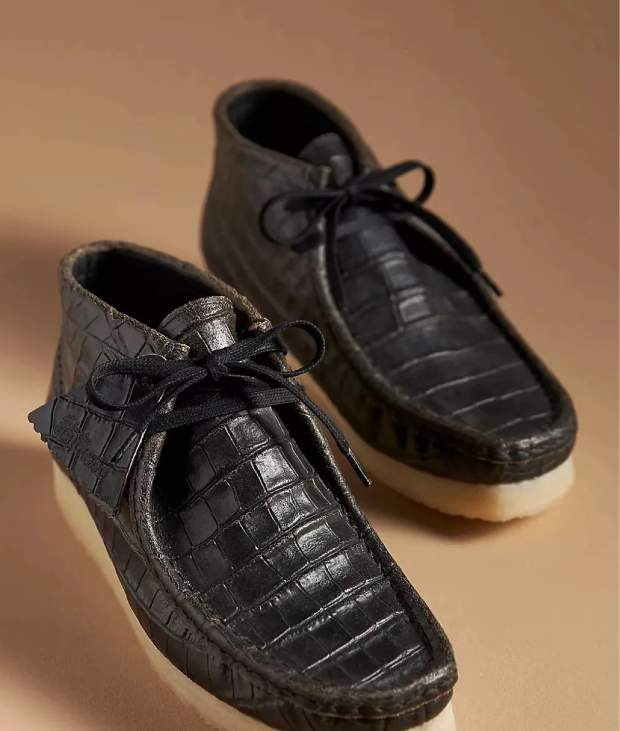 Clarks Wallabee Boots Black Croc Embossed Leather