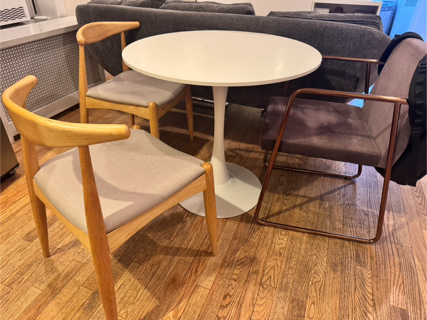White Round Tulip Dining Table + Chairs