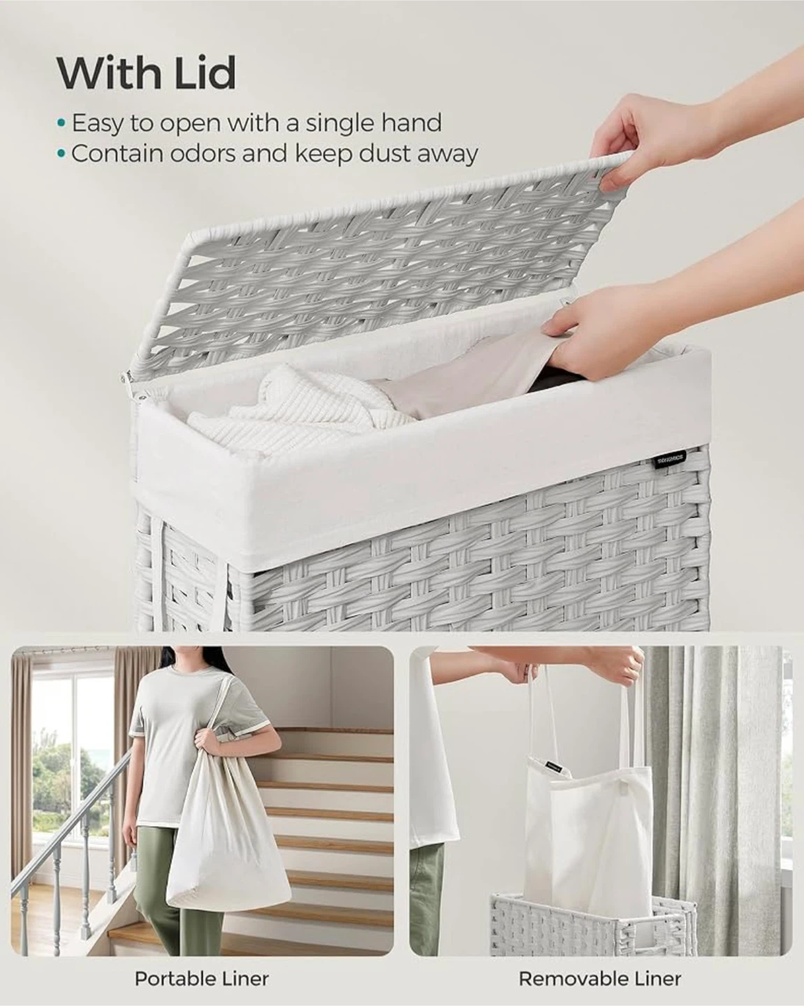 Slim Laundry Hamper with Lid 55L – Rattan Style,  Vacuum Sealed - photo 3