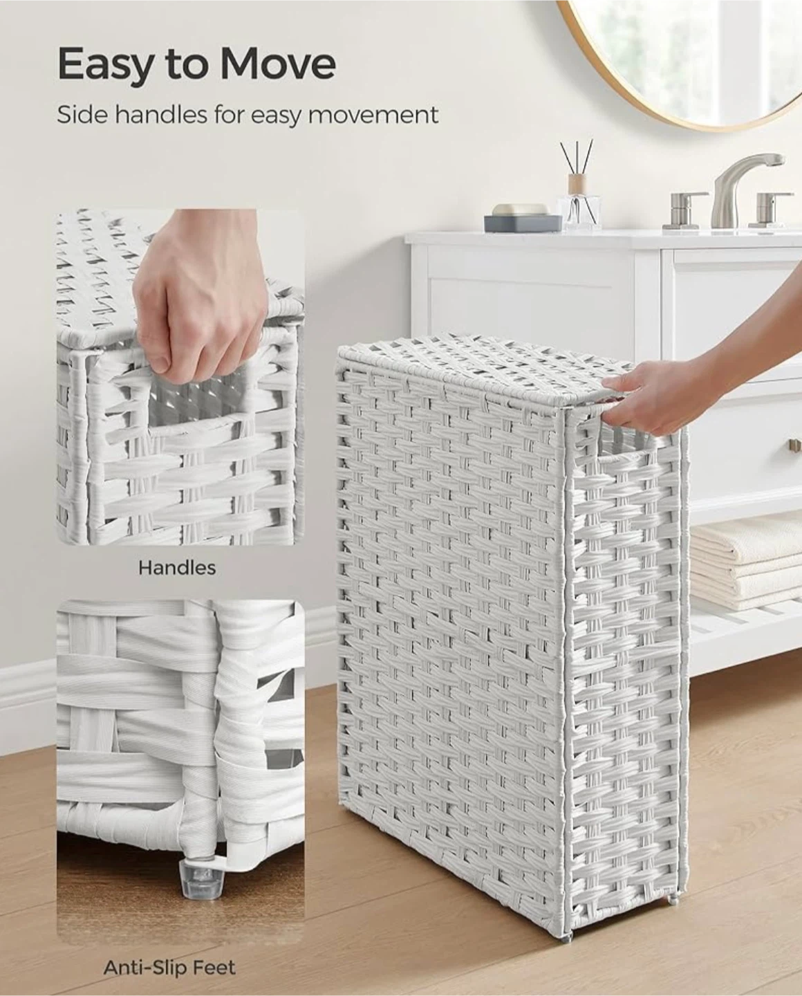 Slim Laundry Hamper with Lid 55L – Rattan Style,  Vacuum Sealed - photo 4