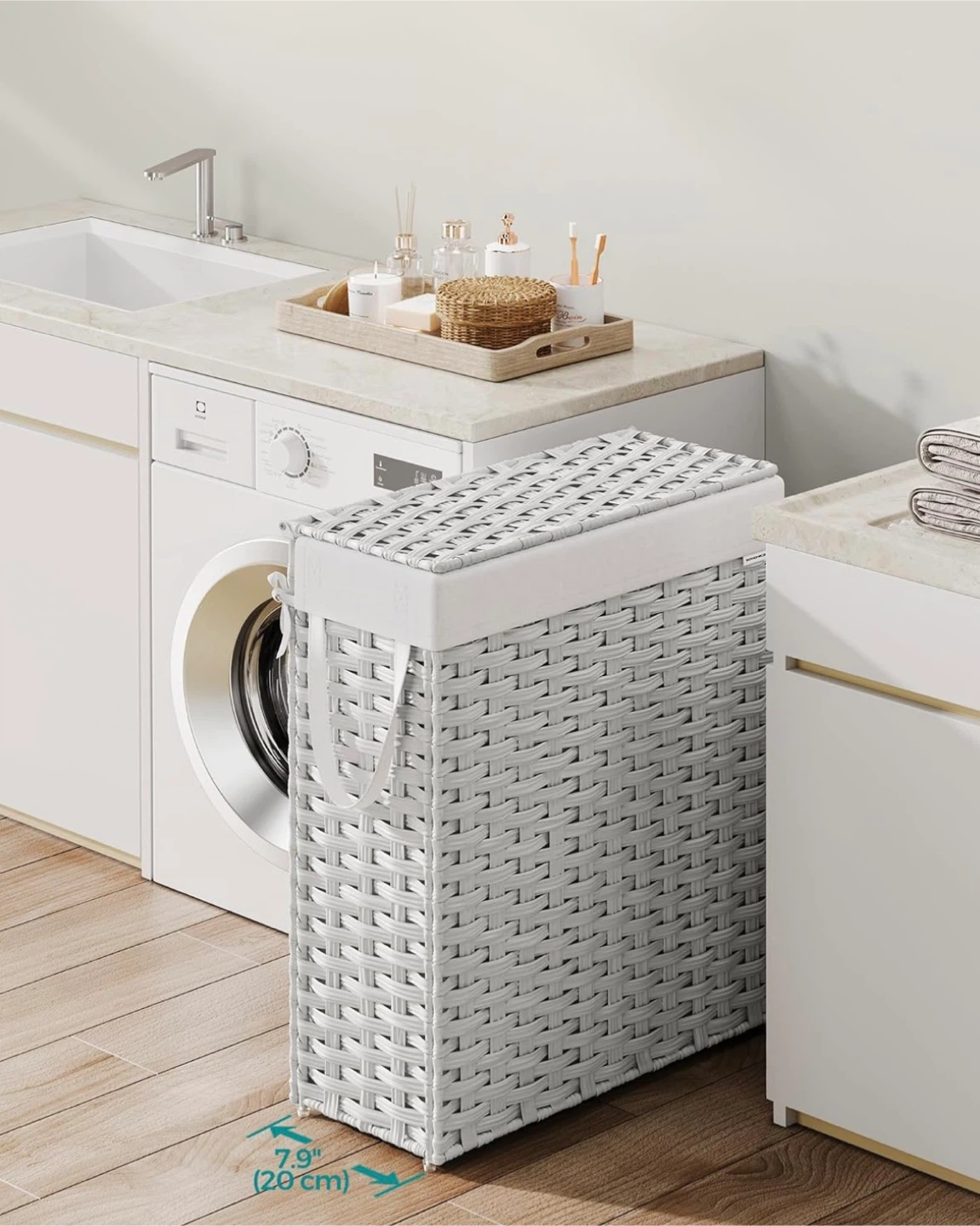 Slim Laundry Hamper with Lid 55L – Rattan Style,  Vacuum Sealed - photo 2