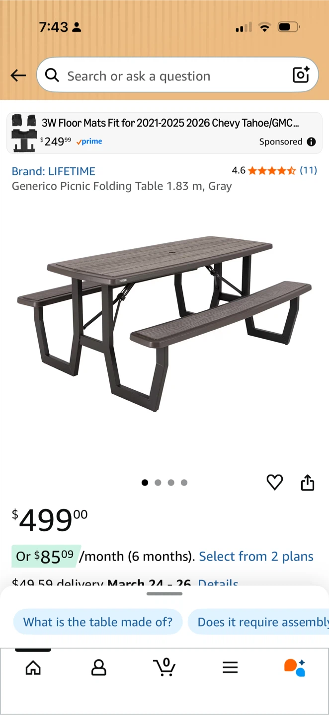 LIFETIME Generico Picnic Folding Table 1.83 m, Gray