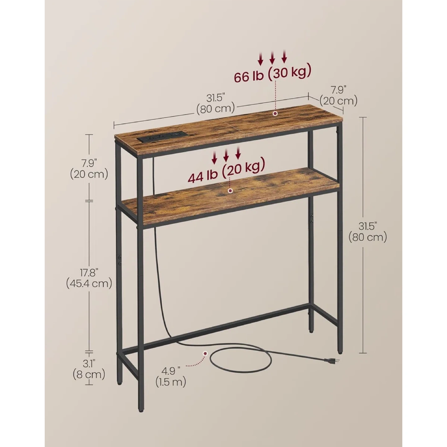Console Table with Power Outlet – Narrow Sofa Table - photo 3