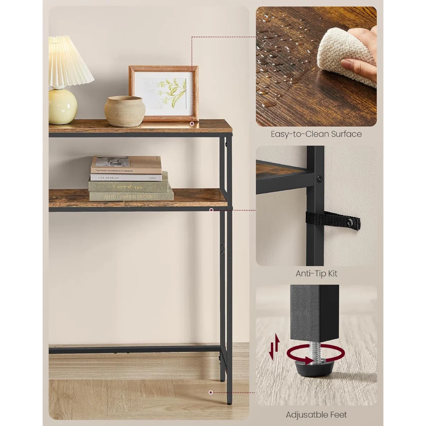 Console Table with Power Outlet – Narrow Sofa Table - photo 4