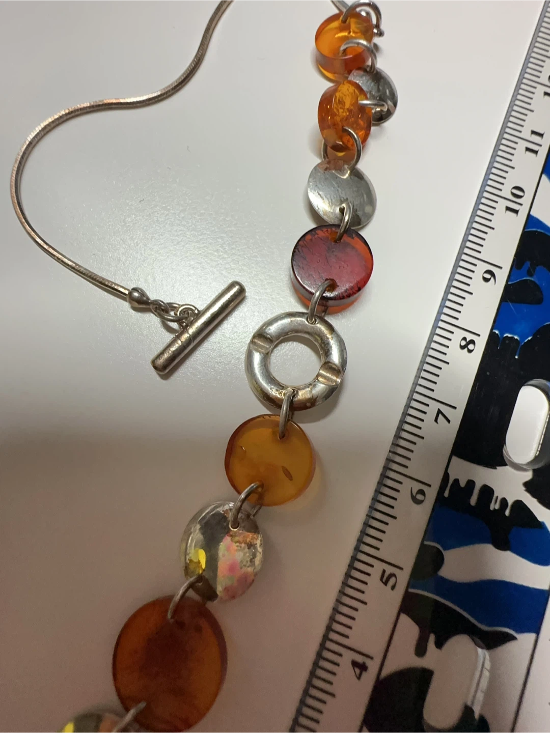 Vintage Amber & Sterling Silver Necklace – Unique T-Bar Design - photo 2